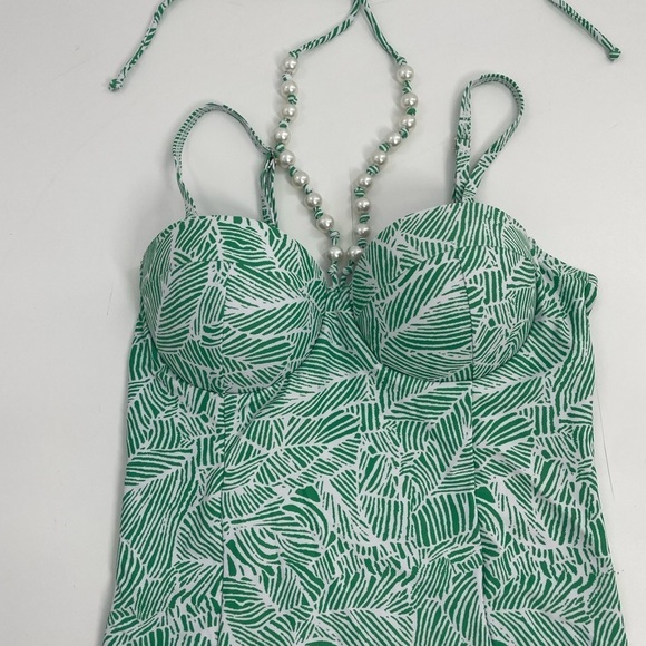 NWT GRACE + EMMA JUNGLE OASIS ONE PIECE SWIM green and white print pearls Med - Picture 5 of 13